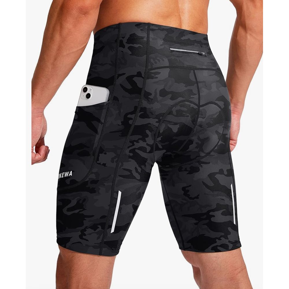 Bikewa Men's Bike Shorts 3D‎ Padded Cycling Road Mtn Riding UPF 50+ Zip Pockets